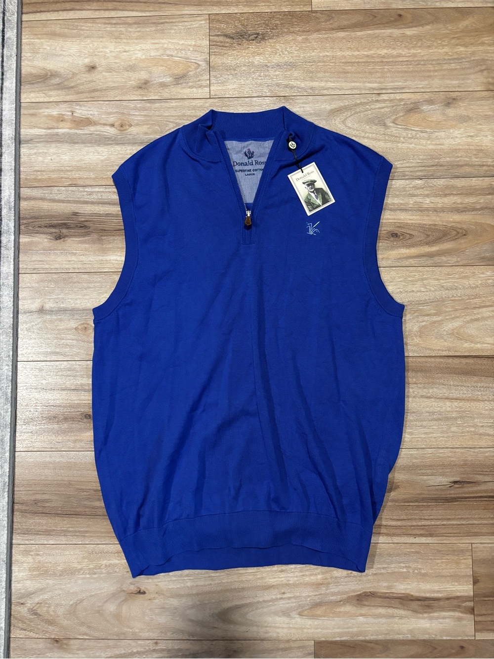 Large Donald Ross Royal Blue Zip-Neck Sweater Vest New With Tags
